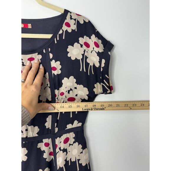 Boden Notting Hill Silk Dress Floral Print Navy Cream Magenta Size 8 Long Retro - Picture 8 of 9
